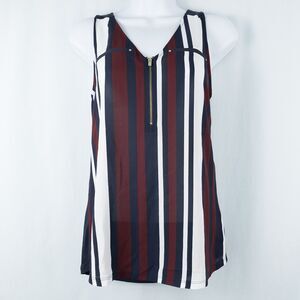 Express Striped Chiffon Front Sleeveless Blouse Womens XS Sheer Nautical Preppy